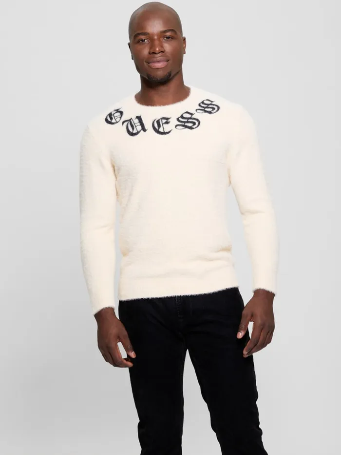 GUESS Hoodies and Sweaters Eddy Gothic Logo Sweater White 8211 Men