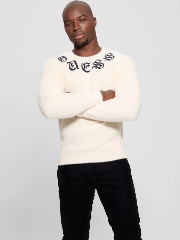 GUESS Hoodies and Sweaters Eddy Gothic Logo Sweater White 8211 Men