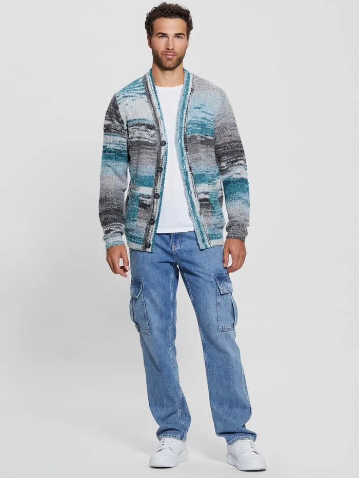 GUESS Hoodies and Sweaters Edoardo Space Dye Cardigan Sweater Blue 8211 Men