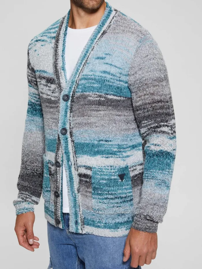 GUESS Hoodies and Sweaters Edoardo Space Dye Cardigan Sweater Blue 8211 Men