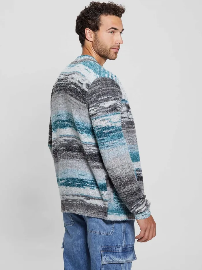 GUESS Hoodies and Sweaters Edoardo Space Dye Cardigan Sweater Blue 8211 Men
