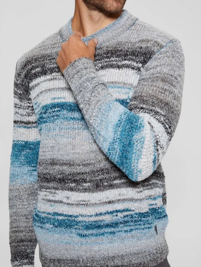 GUESS Hoodies and Sweaters Eged Space Dye Striped Sweater Blue 8211 Men