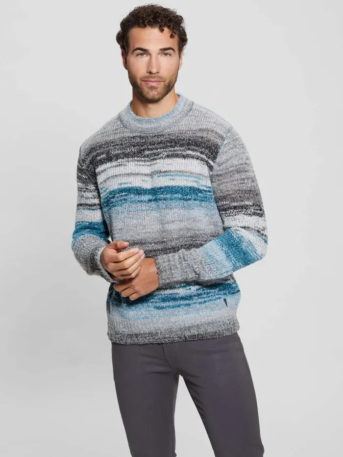 GUESS Hoodies and Sweaters Eged Space Dye Striped Sweater Blue 8211 Men