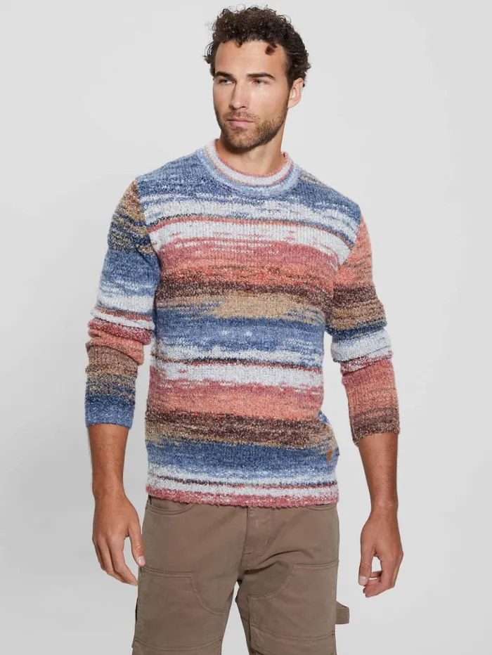 GUESS Hoodies and Sweaters Eged Space Dye Striped Sweater Blue 8211 Men