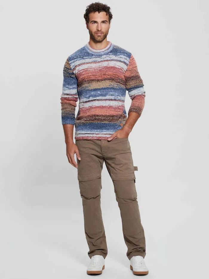 GUESS Hoodies and Sweaters Eged Space Dye Striped Sweater Blue 8211 Men