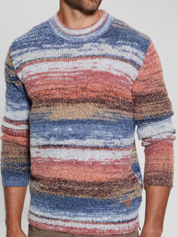 GUESS Hoodies and Sweaters Eged Space Dye Striped Sweater Blue 8211 Men