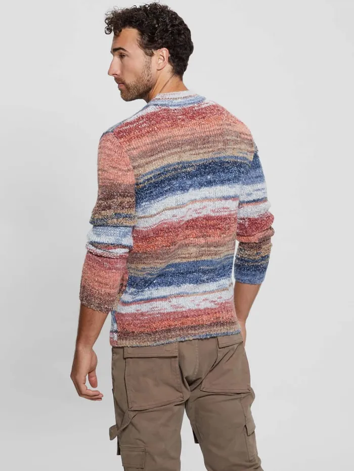 GUESS Hoodies and Sweaters Eged Space Dye Striped Sweater Blue 8211 Men