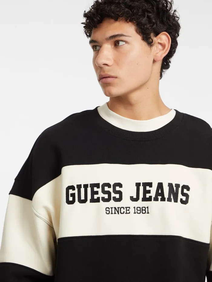 GUESS Hoodies and Sweaters Horizontal Stripe Crewneck Sweatshirt Black 8211 Men