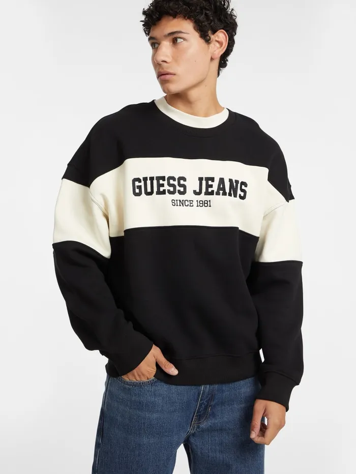 GUESS Hoodies and Sweaters Horizontal Stripe Crewneck Sweatshirt Black 8211 Men
