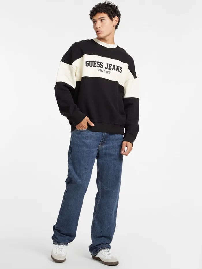 GUESS Hoodies and Sweaters Horizontal Stripe Crewneck Sweatshirt Black 8211 Men