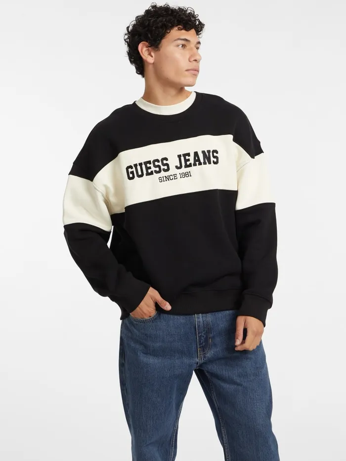 GUESS Hoodies and Sweaters Horizontal Stripe Crewneck Sweatshirt Black 8211 Men