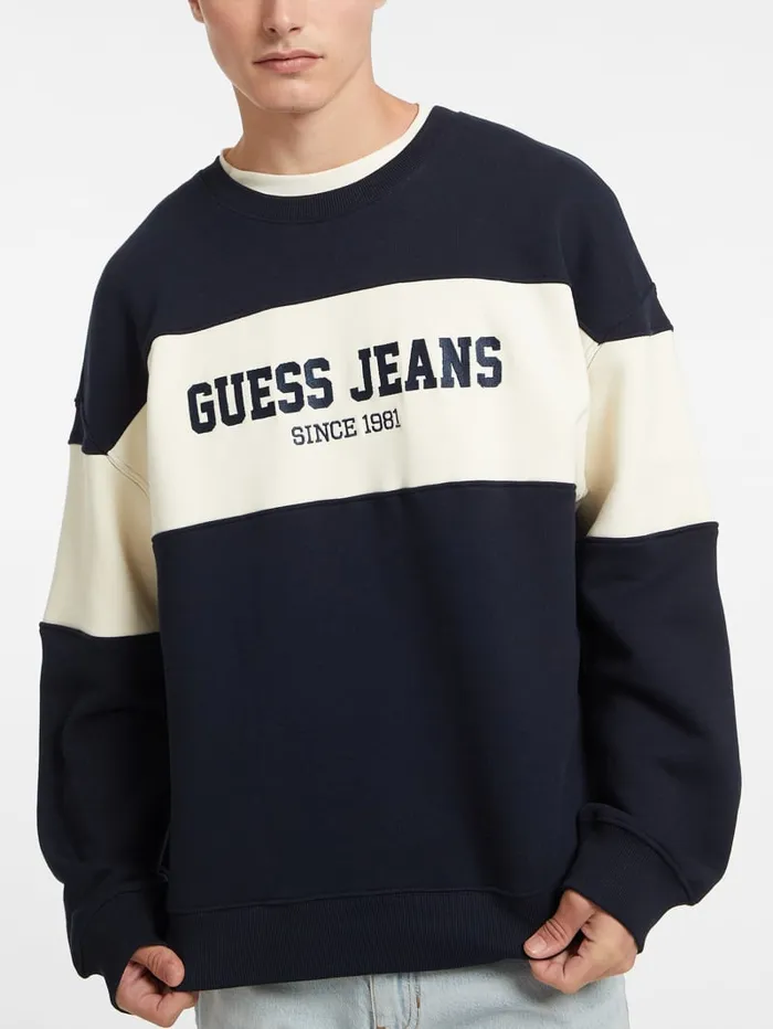 GUESS Hoodies and Sweaters Horizontal Stripe Crewneck Sweatshirt Black 8211 Men