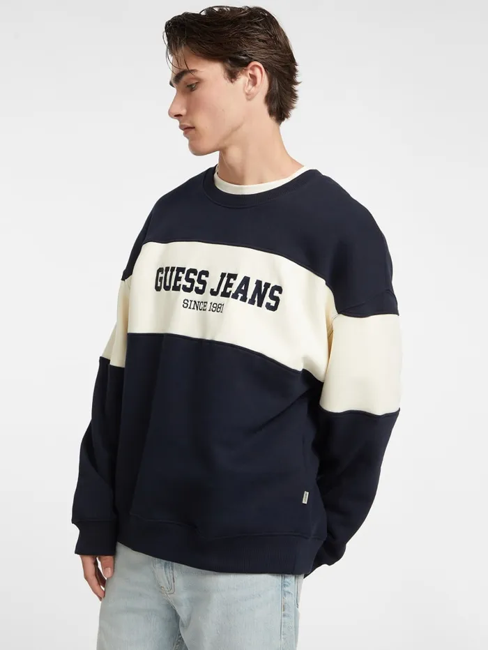 GUESS Hoodies and Sweaters Horizontal Stripe Crewneck Sweatshirt Black 8211 Men