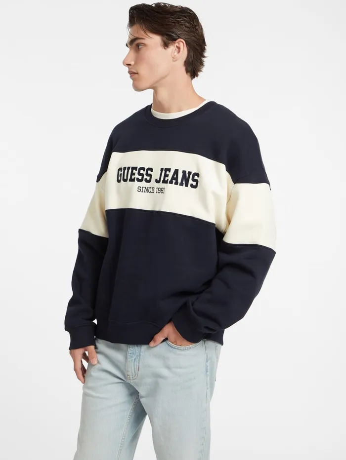 GUESS Hoodies and Sweaters Horizontal Stripe Crewneck Sweatshirt Black 8211 Men
