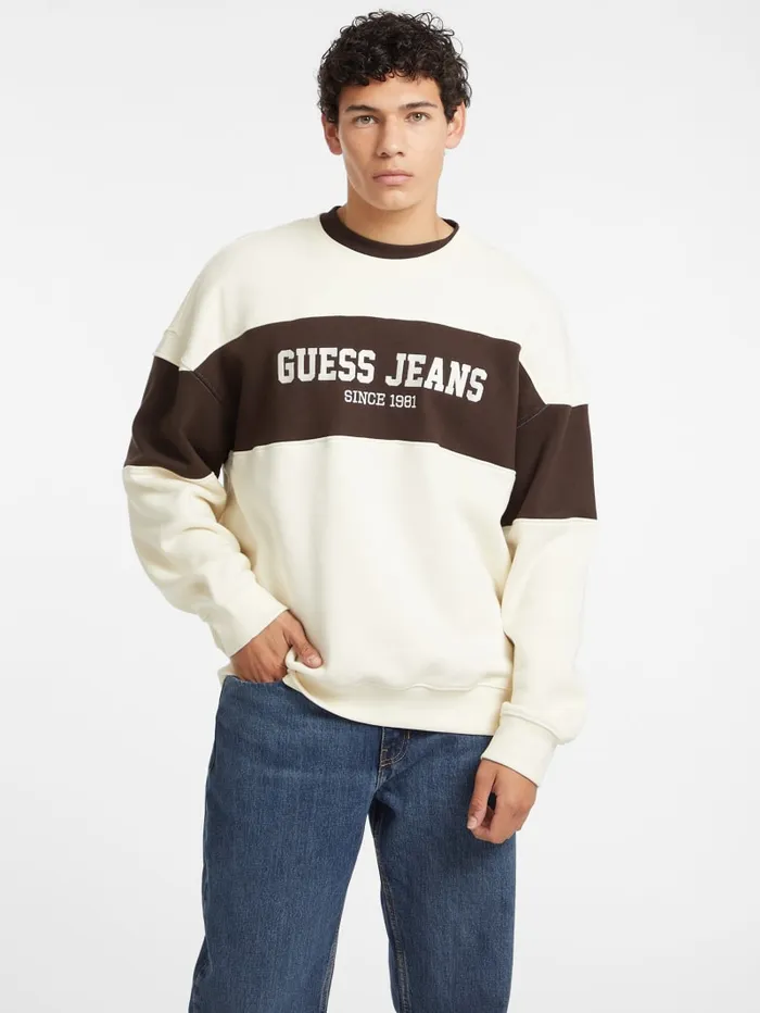 GUESS Hoodies and Sweaters Horizontal Stripe Crewneck Sweatshirt Black 8211 Men
