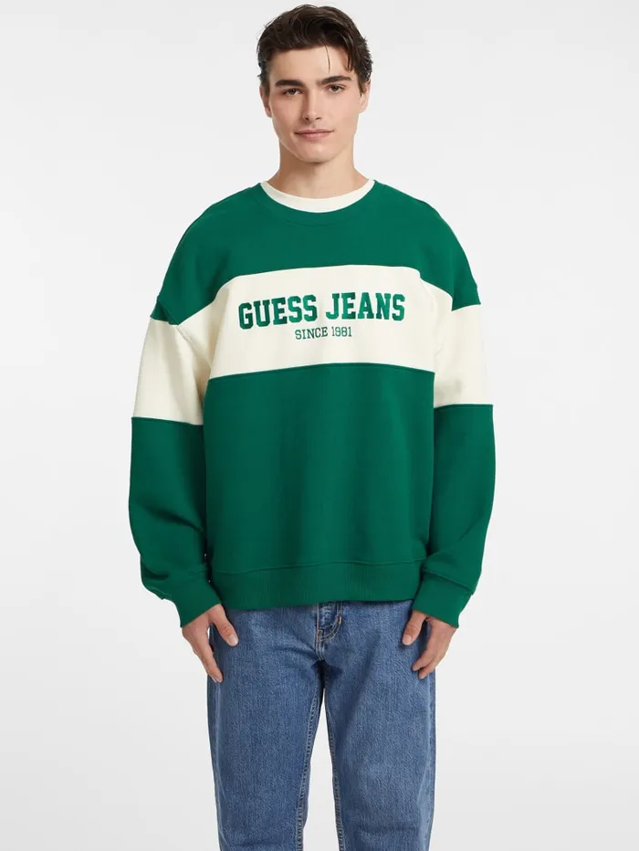 GUESS Hoodies and Sweaters Horizontal Stripe Crewneck Sweatshirt Black 8211 Men