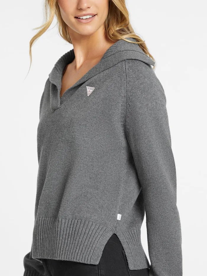 GUESS Hoodies and Sweaters Mini Triangle Polo Sweater Gray 8211 Women