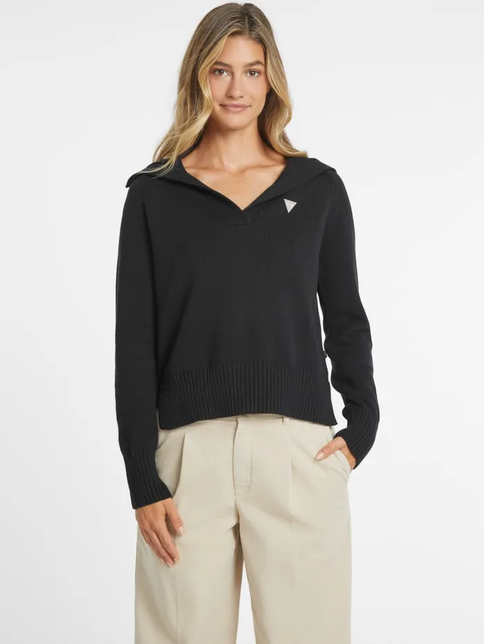 GUESS Hoodies and Sweaters Mini Triangle Polo Sweater Gray 8211 Women