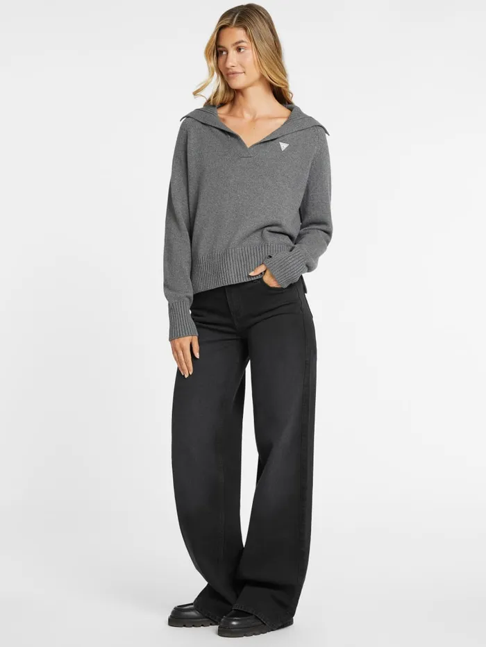 GUESS Hoodies and Sweaters Mini Triangle Polo Sweater Gray 8211 Women
