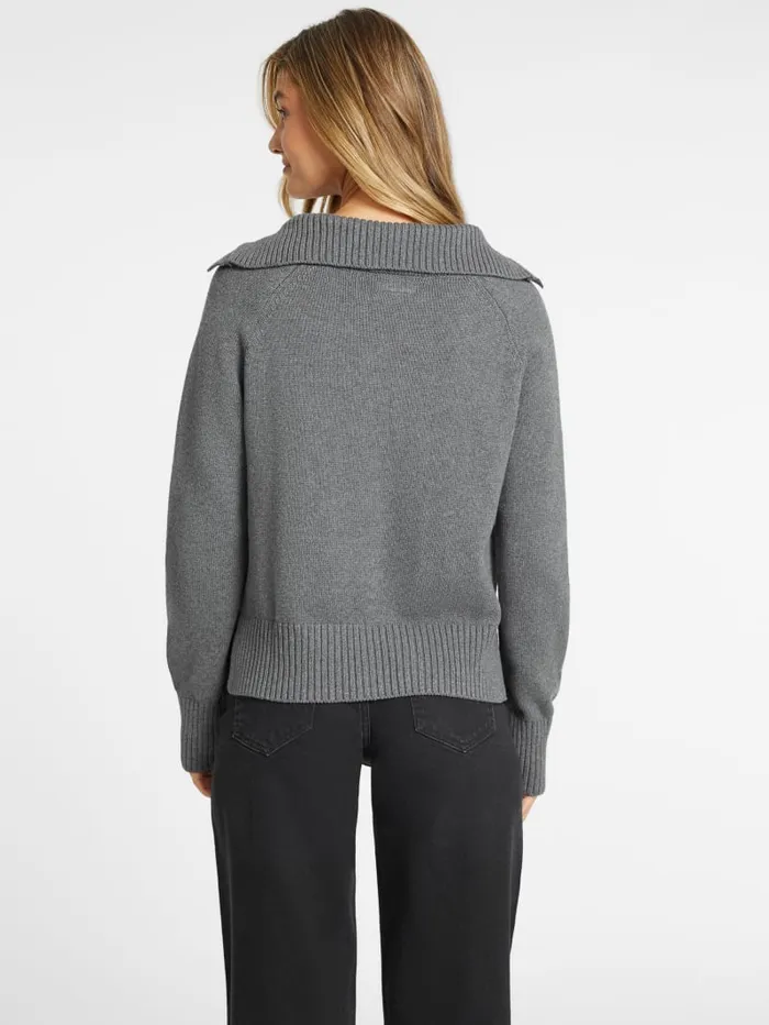 GUESS Hoodies and Sweaters Mini Triangle Polo Sweater Gray 8211 Women