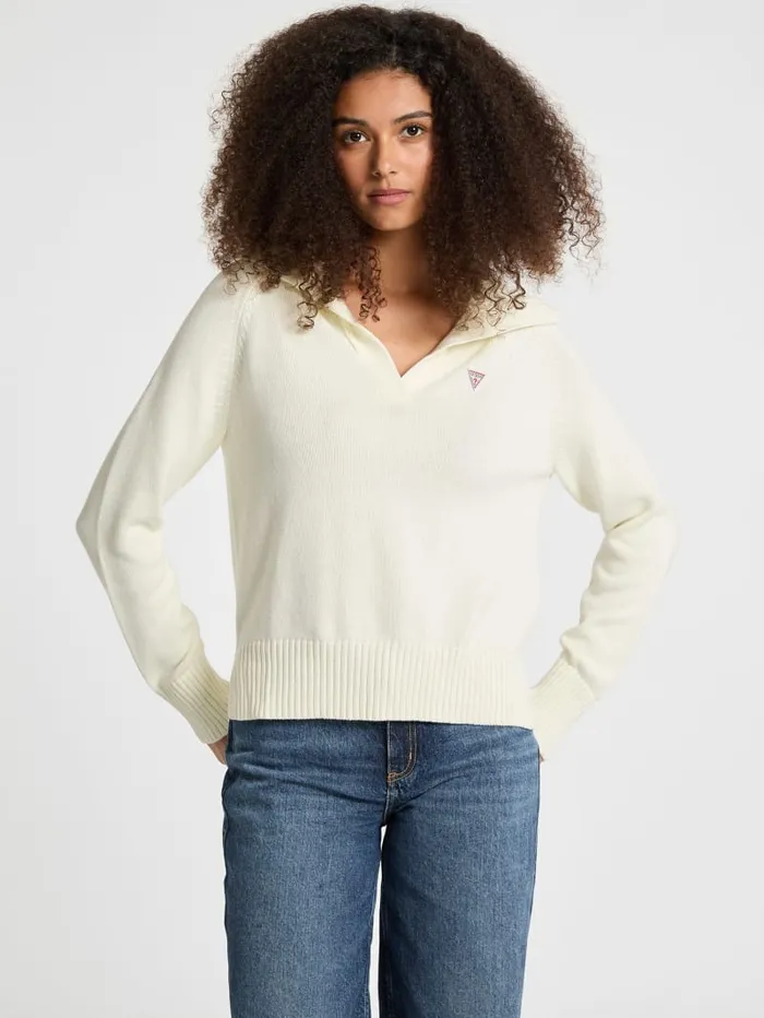 GUESS Hoodies and Sweaters Mini Triangle Polo Sweater Gray 8211 Women
