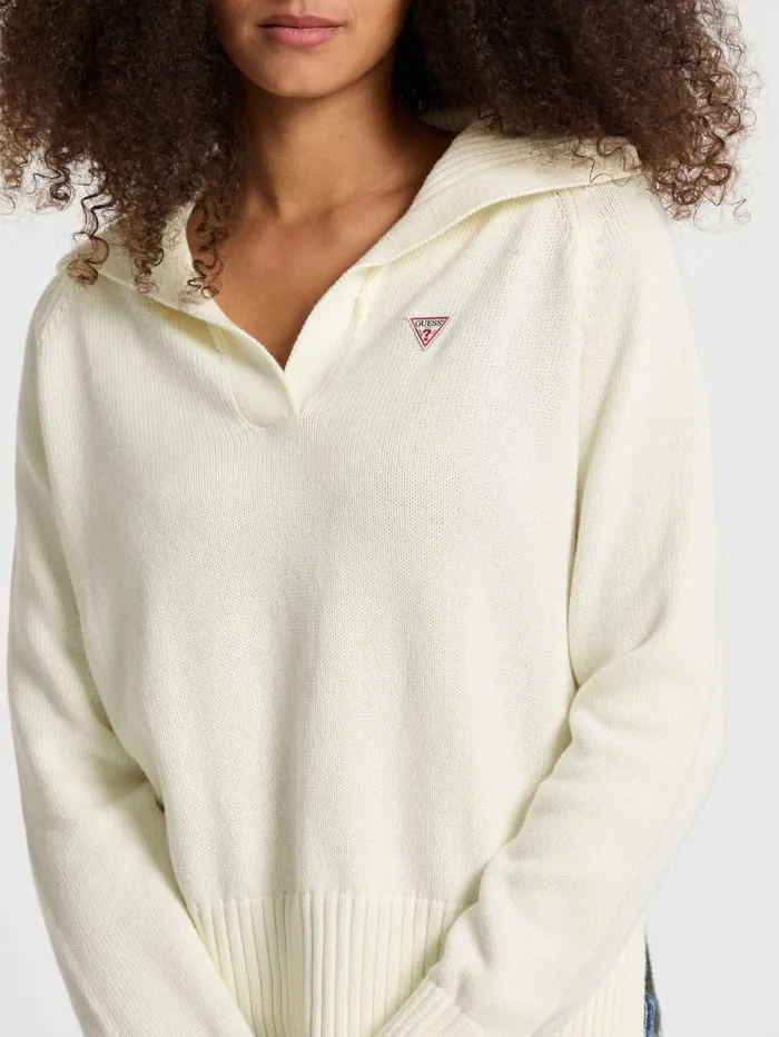 GUESS Hoodies and Sweaters Mini Triangle Polo Sweater Gray 8211 Women
