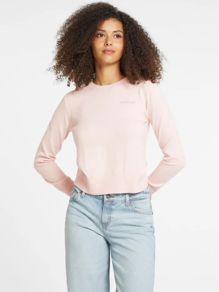 GUESS Hoodies and Sweaters Silk And WoolBlend Crew Logo Sweater Pink 8211 Women