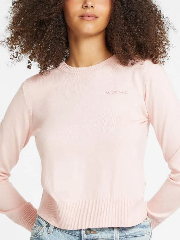 GUESS Hoodies and Sweaters Silk And WoolBlend Crew Logo Sweater Pink 8211 Women