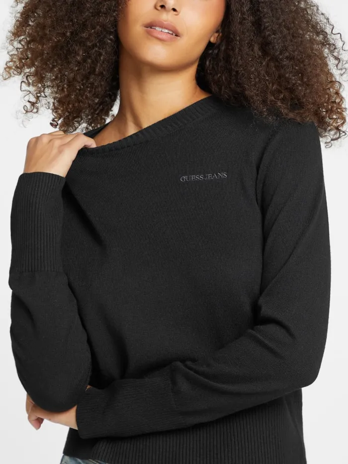 GUESS Hoodies and Sweaters Silk And WoolBlend Crew Logo Sweater Pink 8211 Women