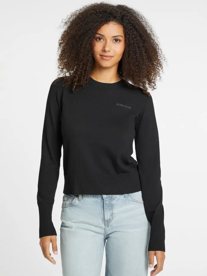 GUESS Hoodies and Sweaters Silk And WoolBlend Crew Logo Sweater Pink 8211 Women