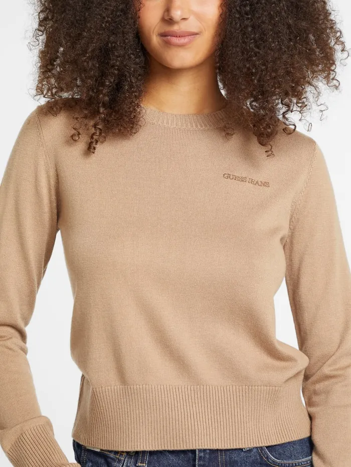GUESS Hoodies and Sweaters Silk And WoolBlend Crew Logo Sweater Pink 8211 Women