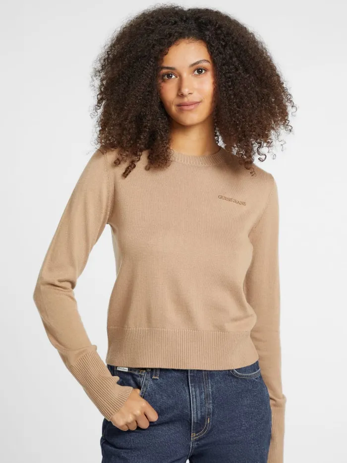 GUESS Hoodies and Sweaters Silk And WoolBlend Crew Logo Sweater Pink 8211 Women