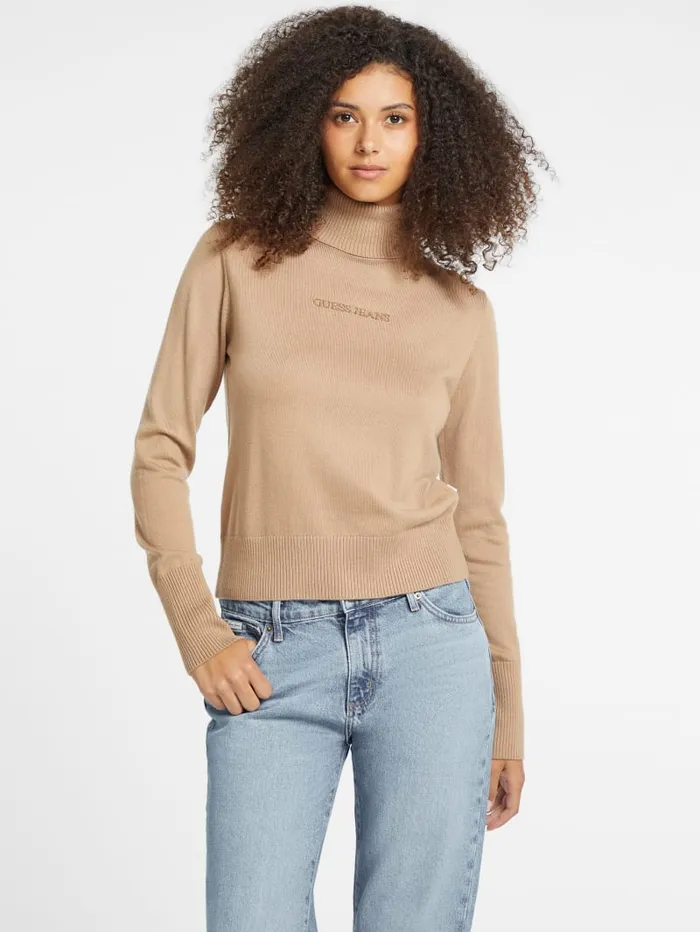 GUESS Hoodies and Sweaters Silk And WoolBlend Turtleneck Logo Sweater Pink 8211 Women