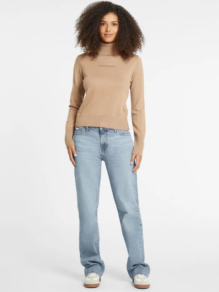 GUESS Hoodies and Sweaters Silk And WoolBlend Turtleneck Logo Sweater Pink 8211 Women
