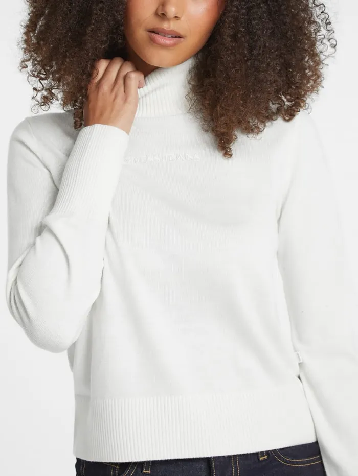 GUESS Hoodies and Sweaters Silk And WoolBlend Turtleneck Logo Sweater White 8211 Women