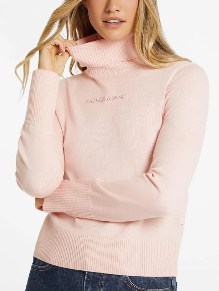 GUESS Hoodies and Sweaters Silk And WoolBlend Turtleneck Logo Sweater White 8211 Women