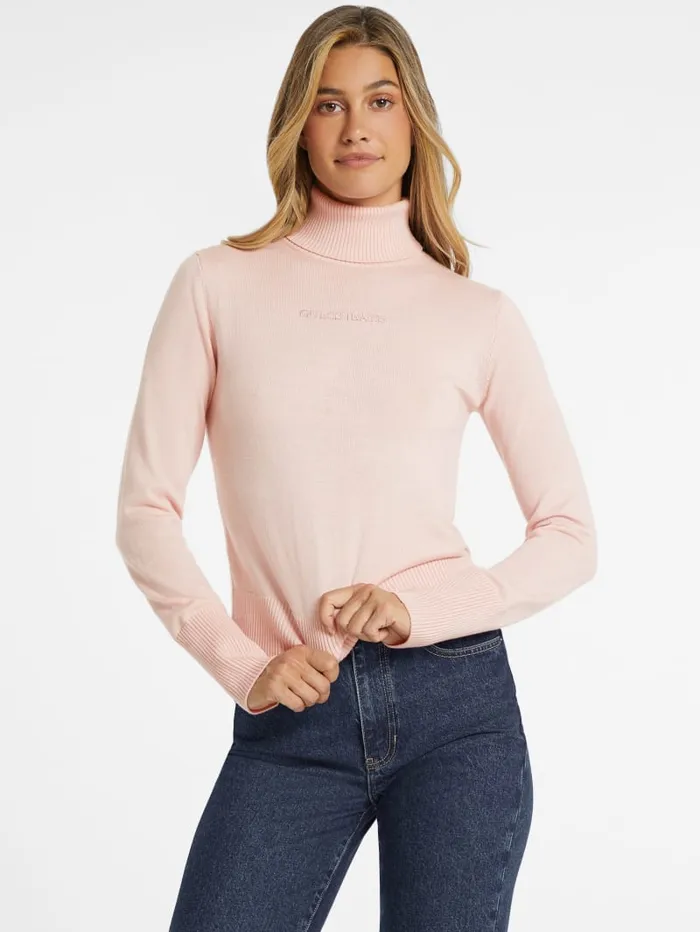 GUESS Hoodies and Sweaters Silk And WoolBlend Turtleneck Logo Sweater White 8211 Women