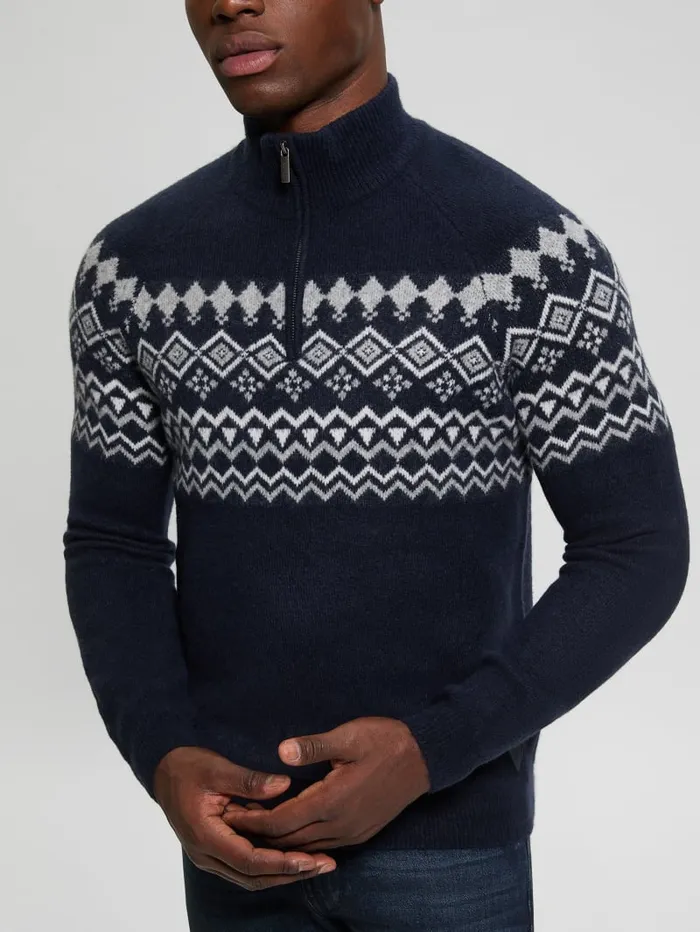 GUESS Hoodies and Sweaters WoolBlend HalfZip Sweater Blue 8211 Men
