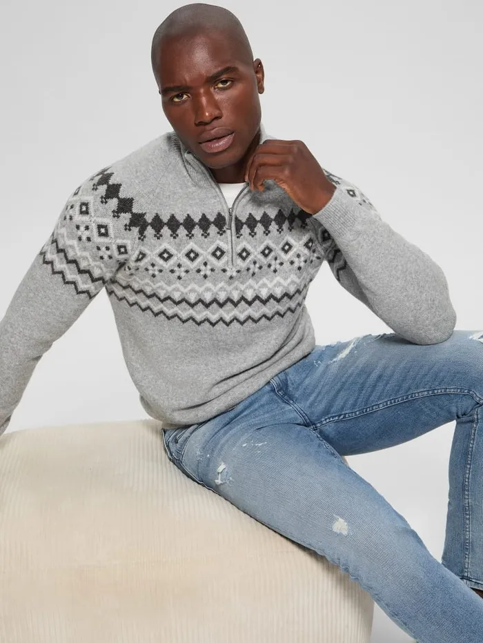 GUESS Hoodies and Sweaters WoolBlend HalfZip Sweater Blue 8211 Men