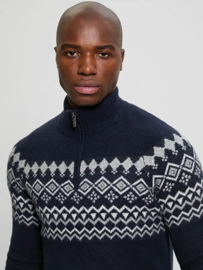 GUESS Hoodies and Sweaters WoolBlend HalfZip Sweater Blue 8211 Men