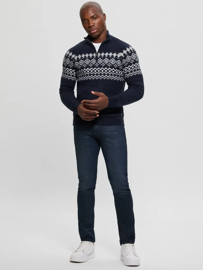 GUESS Hoodies and Sweaters WoolBlend HalfZip Sweater Blue 8211 Men