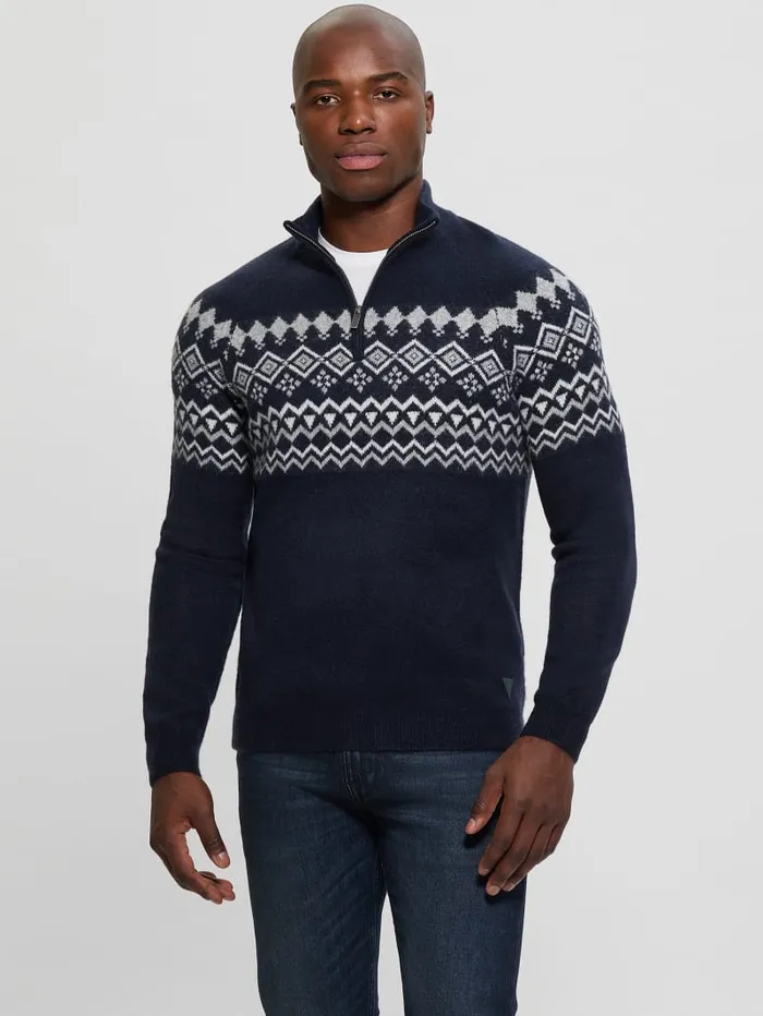 GUESS Hoodies and Sweaters WoolBlend HalfZip Sweater Blue 8211 Men