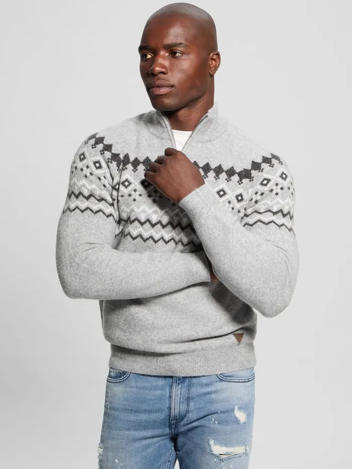 GUESS Hoodies and Sweaters WoolBlend HalfZip Sweater Blue 8211 Men