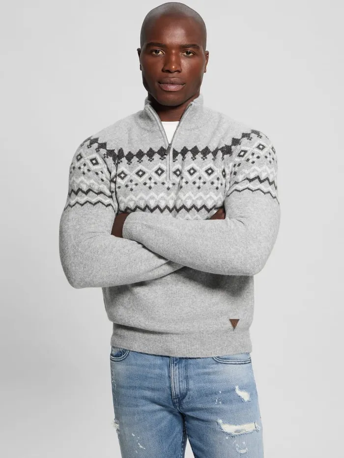 GUESS Hoodies and Sweaters WoolBlend HalfZip Sweater Blue 8211 Men