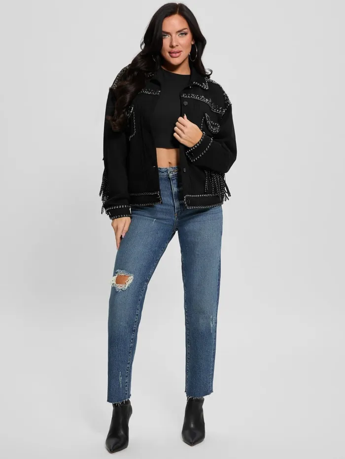 GUESS Jackets and Coats Angelica FauxSuede Studded Fringe Jacket Black 8211 Women