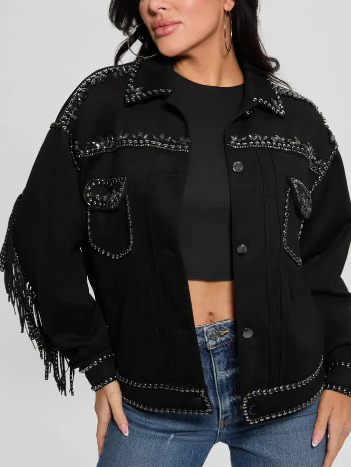 GUESS Jackets and Coats Angelica FauxSuede Studded Fringe Jacket Black 8211 Women