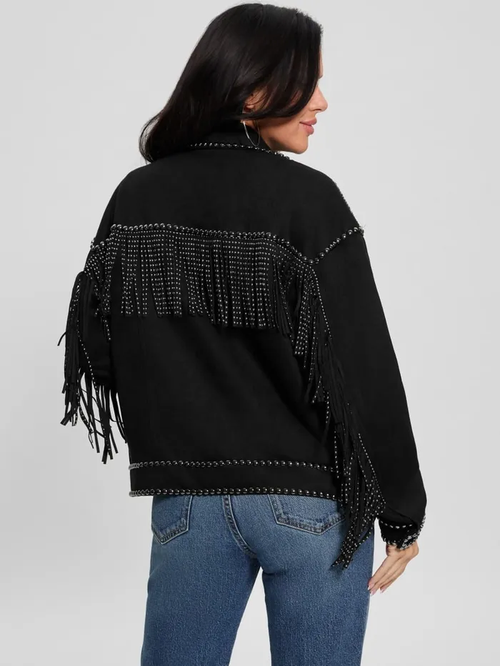 GUESS Jackets and Coats Angelica FauxSuede Studded Fringe Jacket Black 8211 Women
