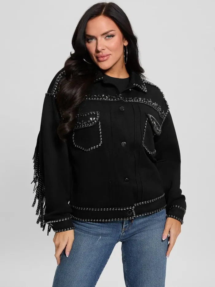 GUESS Jackets and Coats Angelica FauxSuede Studded Fringe Jacket Black 8211 Women