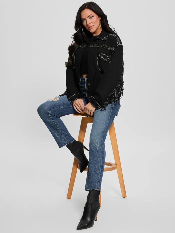 GUESS Jackets and Coats Angelica FauxSuede Studded Fringe Jacket Black 8211 Women