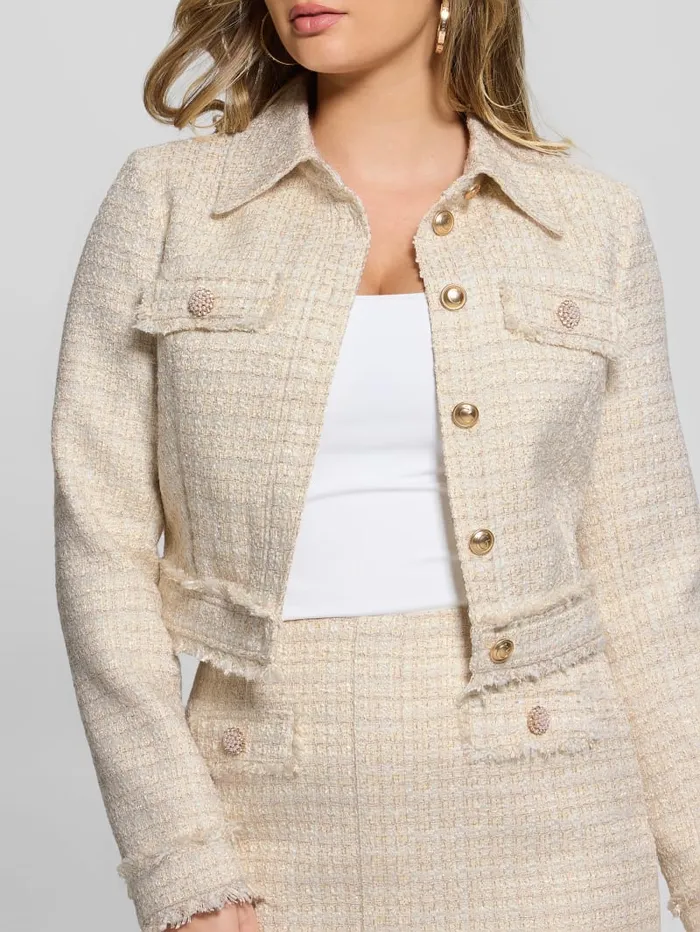 GUESS Jackets and Coats Daphnee Tweed Cropped Jacket Beige 8211 Women